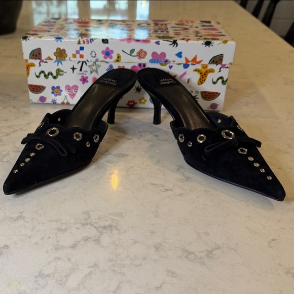 Jeffrey Campbell Black Suede Mules with Silver Accents - Picture 5 of 9